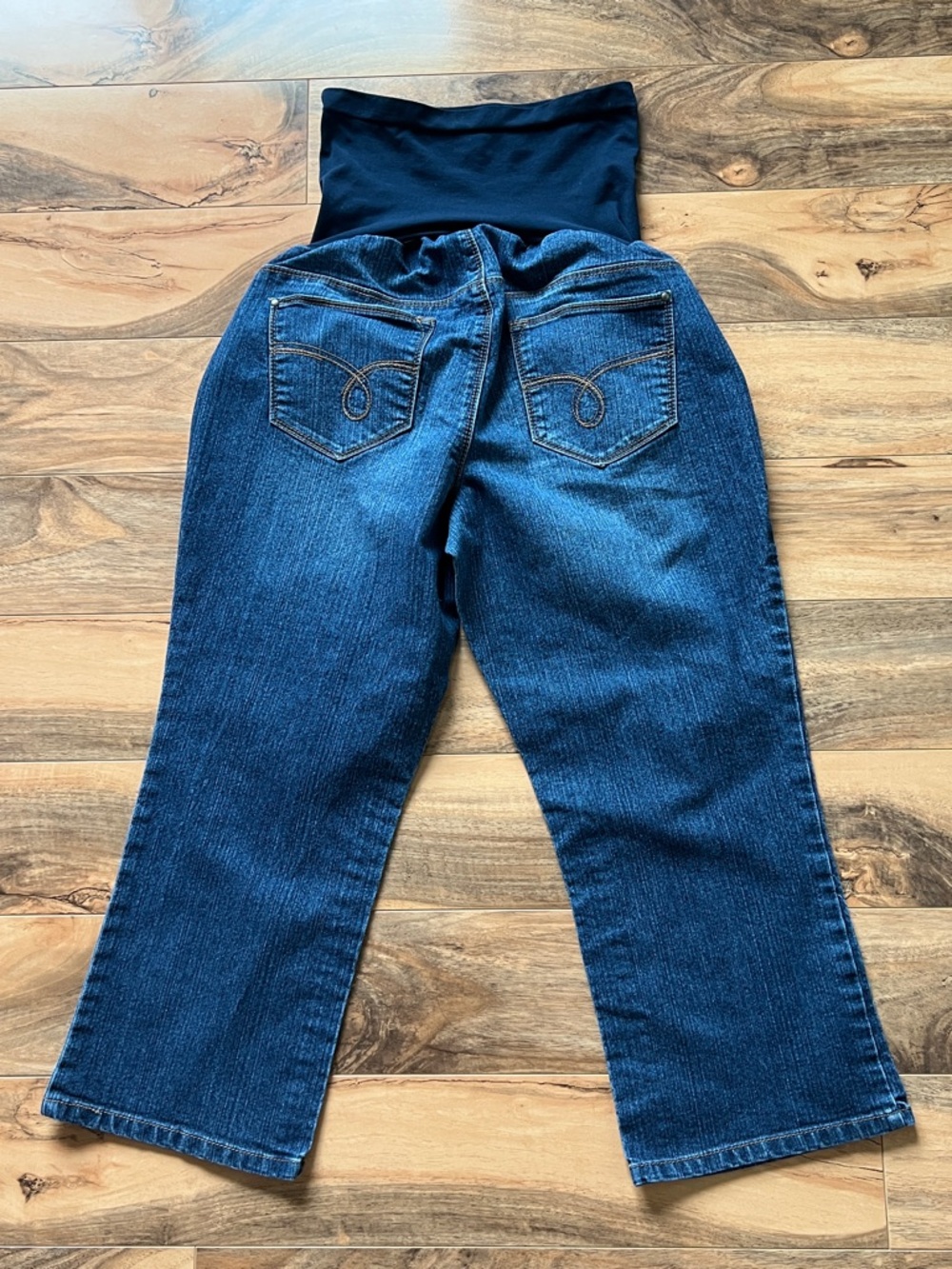 Motherhood Maternity Jeans Womens Sz Lg Blue Capri Cropped Stretch Belly Panel